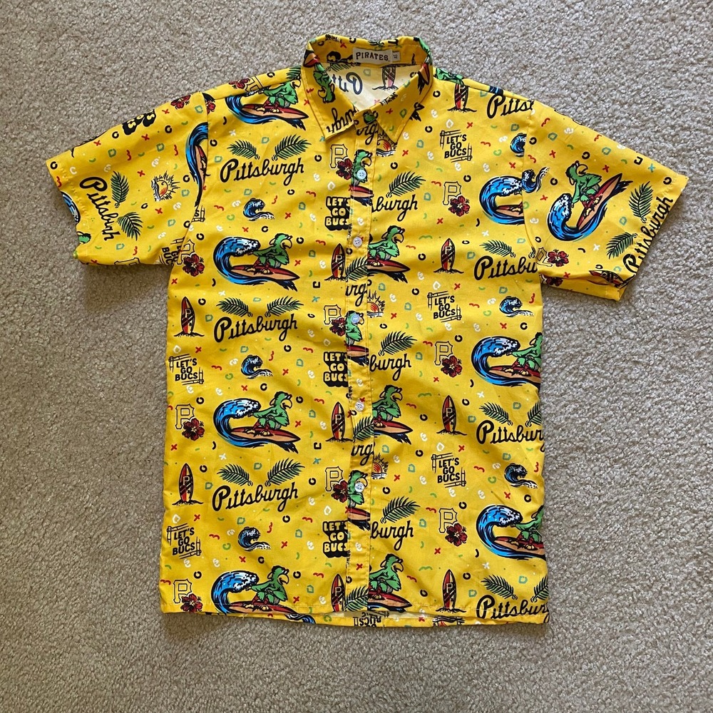PITTSBURGH PIRATES Adult Small Hawaiian Shirt MLB Baseball Lets Go Bucs Parrot